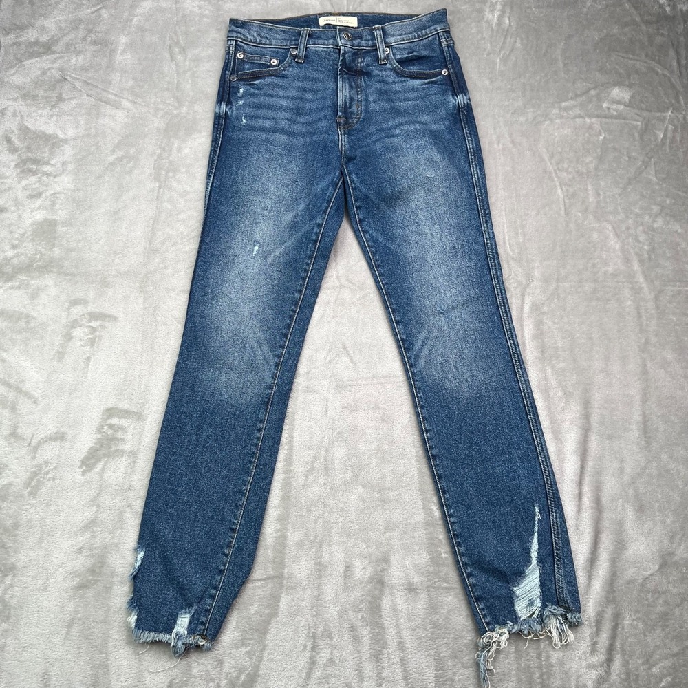Gap 1969 Jeans Womens 27 Blue High Rise Slim Straight Leg‎ Acid Wash Distressed